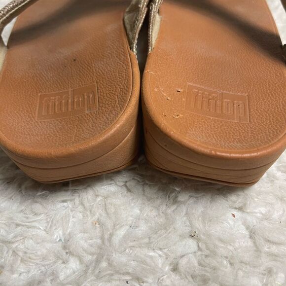 Fitflop Lulu faux leather reptile print gold tone wedge thong sandals size 11 - Picture 6 of 11